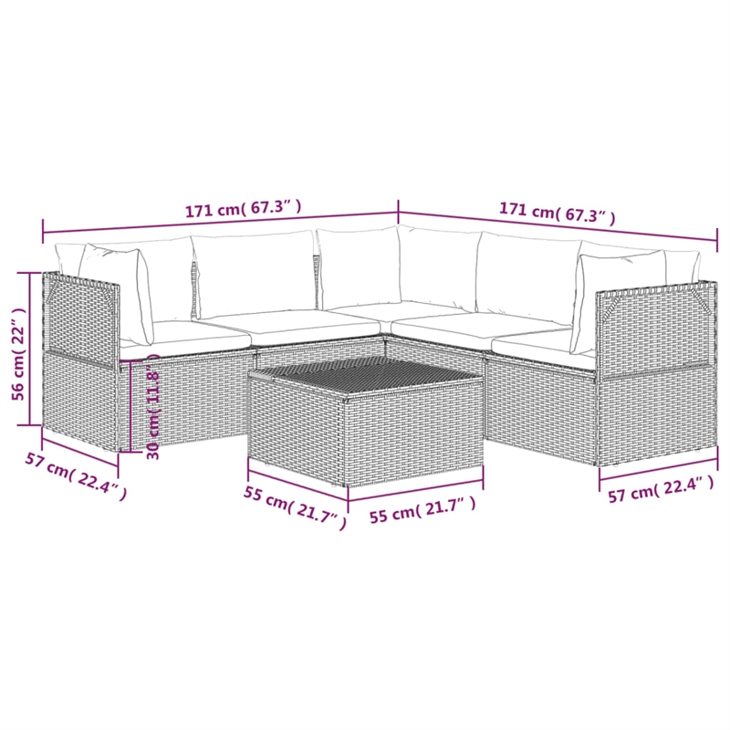 vidaXL 6 Piece Steel Garden Lounge Set in Gray