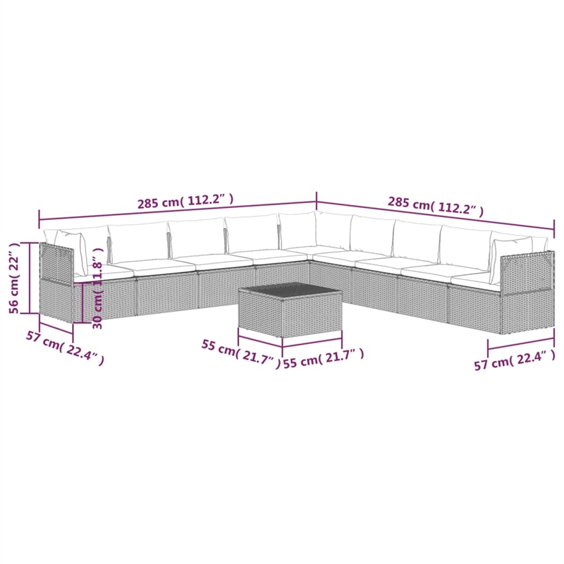 vidaXL 10 Piece Steel Garden Lounge Set in Gray