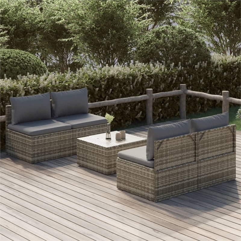 vidaXL 5 Piece Poly Rattan Garden Lounge Set in Gray