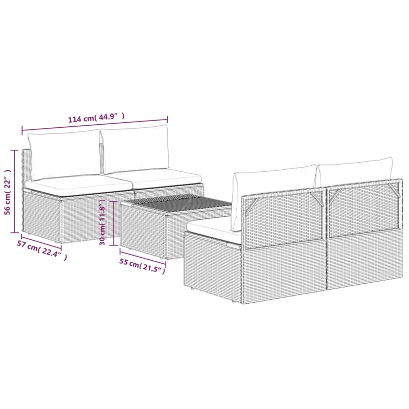 vidaXL 5 Piece Poly Rattan Garden Lounge Set in Gray