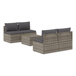 vidaXL 5 Piece Poly Rattan Garden Lounge Set in Gray