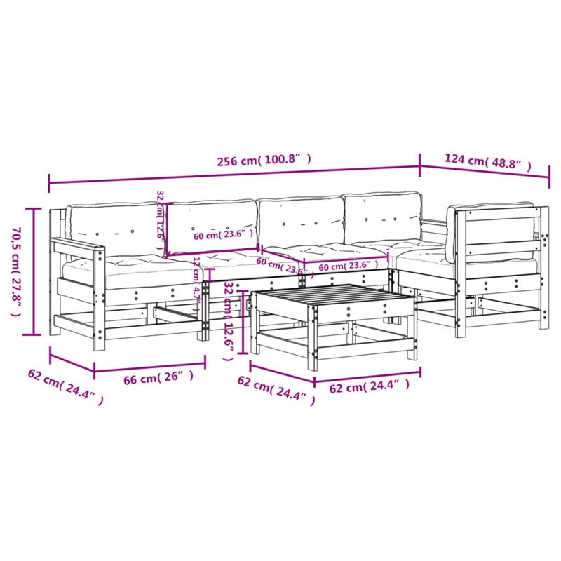 vidaXL 6 Piece Wood Large Garden Lounge Set in Beige