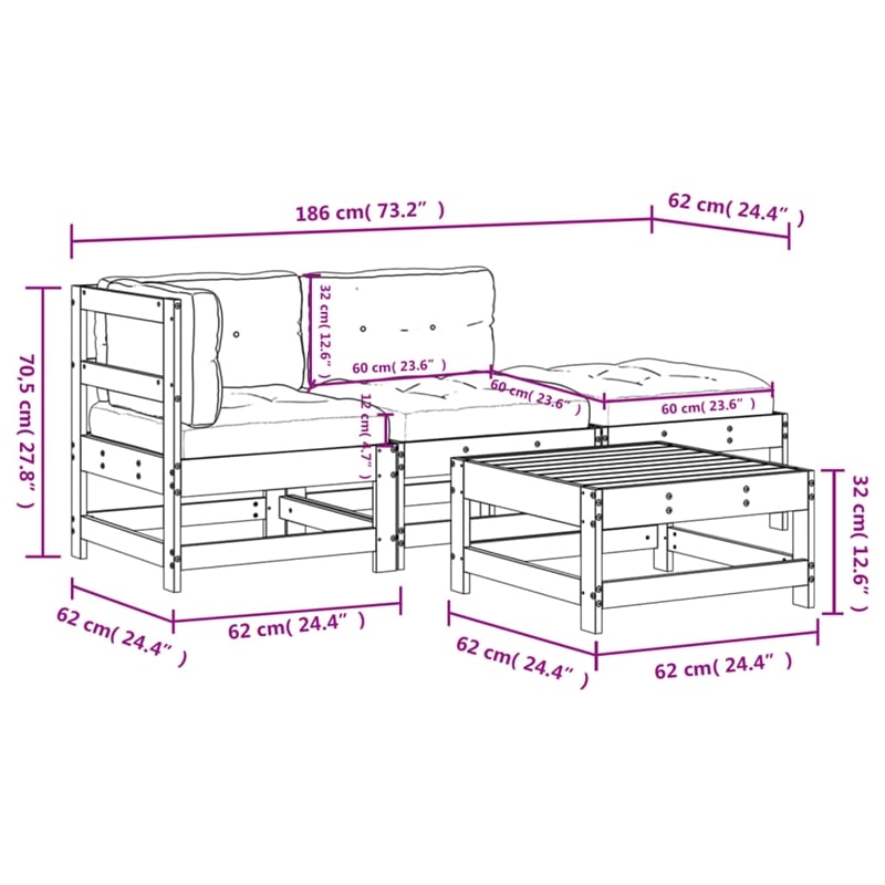 vidaXL 4 Piece Wood Garden Lounge Set in Beige