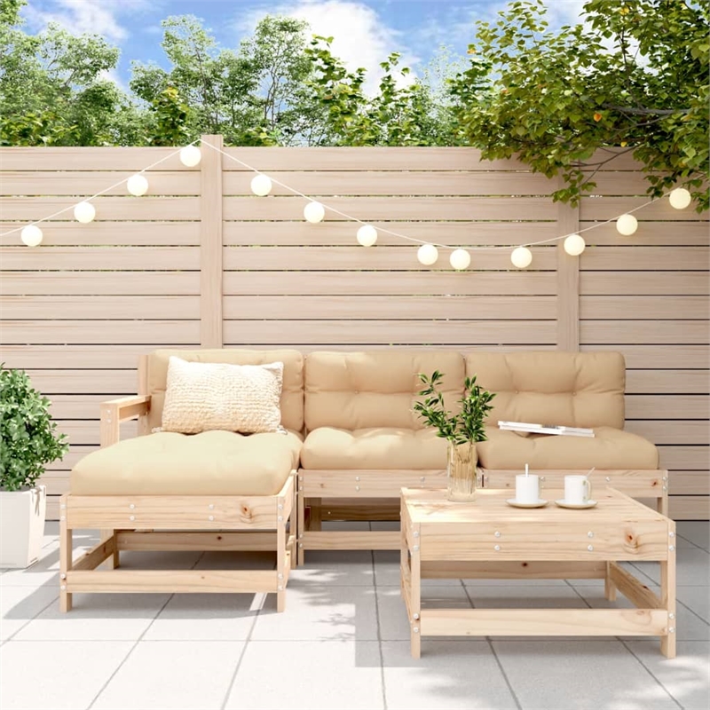 vidaXL 5 Piece Wood Garden Lounge Set in Beige