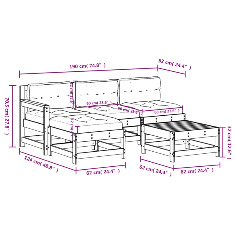 vidaXL 5 Piece Wood Garden Lounge Set in Beige
