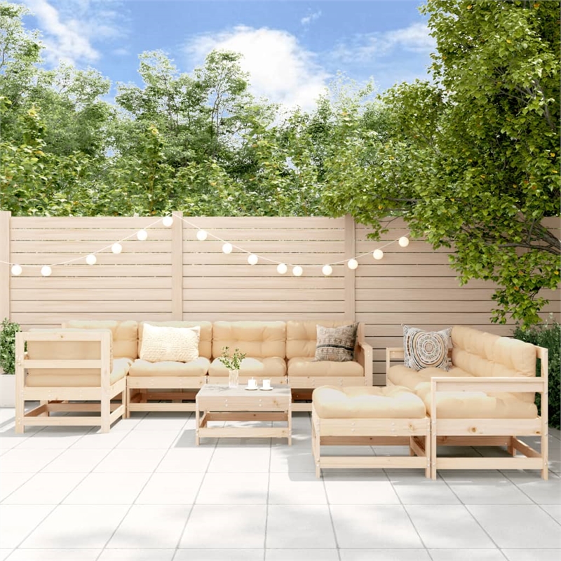 vidaXL 10 Piece Wood Garden Lounge Set in Natural/Beige