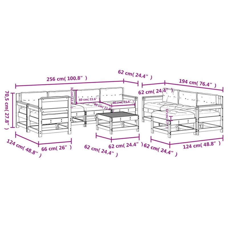 vidaXL 10 Piece Wood Garden Lounge Set in Natural/Beige