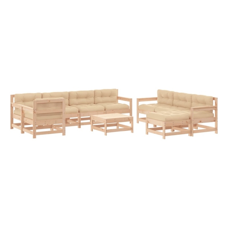 vidaXL 10 Piece Wood Garden Lounge Set in Natural/Beige