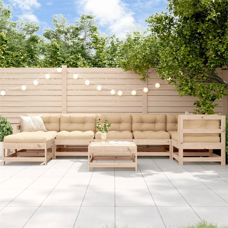 vidaXL 8 Piece Wood Garden Lounge Set in Natural/Beige