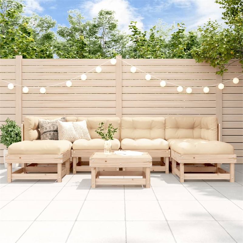 vidaXL 7 Piece Wood Garden Lounge Set in Natural/Beige