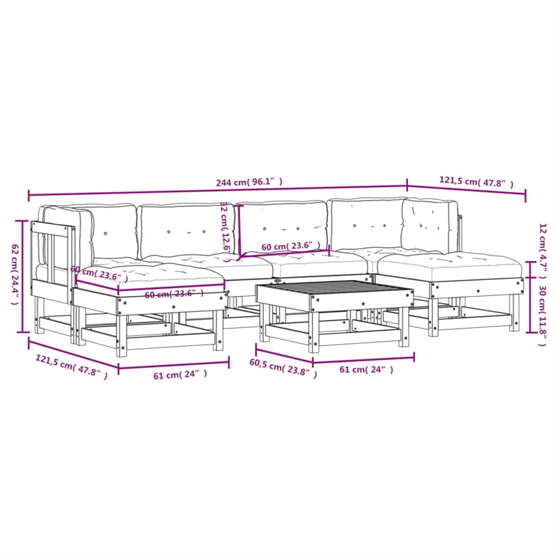 vidaXL 7 Piece Wood Garden Lounge Set in Natural/Beige