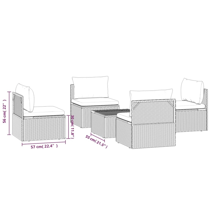 vidaXL 5 Piece Steel Garden Lounge Set in Gray