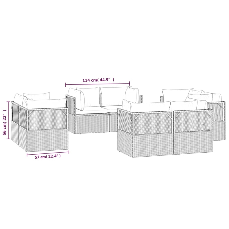 vidaXL 8 Piece Steel Sofa in Gray
