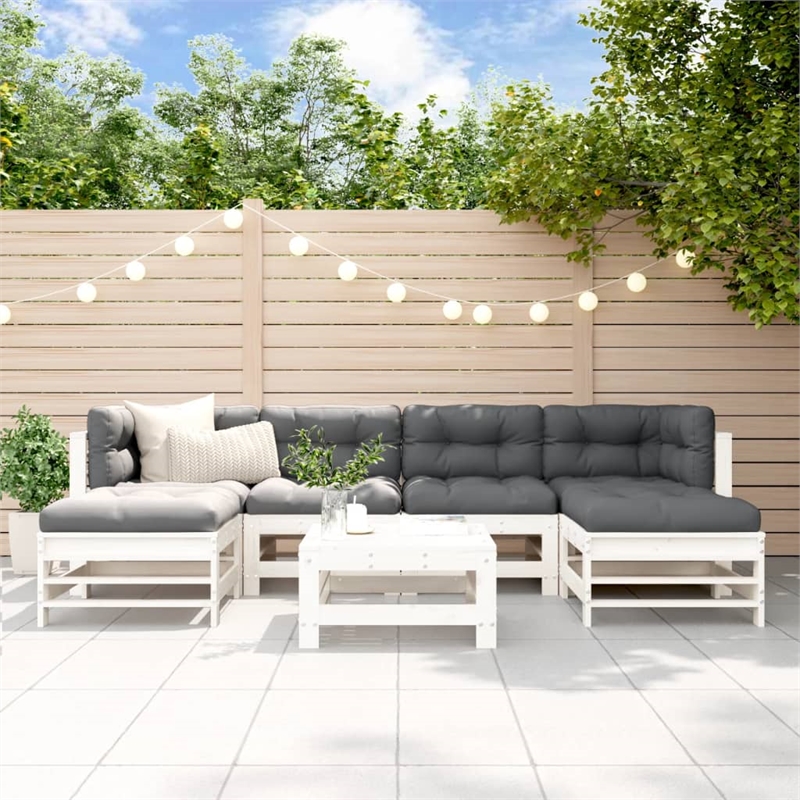 vidaXL 7 Piece Wood Large Garden Lounge Set in White