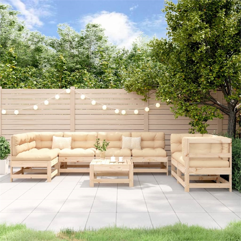 vidaXL 8 Piece Wood Large Garden Lounge Set in Natural