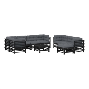 vidaXL 10 Piece Wood Large Garden Lounge Set in Black/Anthracite