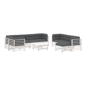 vidaXL 10 Piece Wood Standard Garden Lounge Set in White/Anthracite