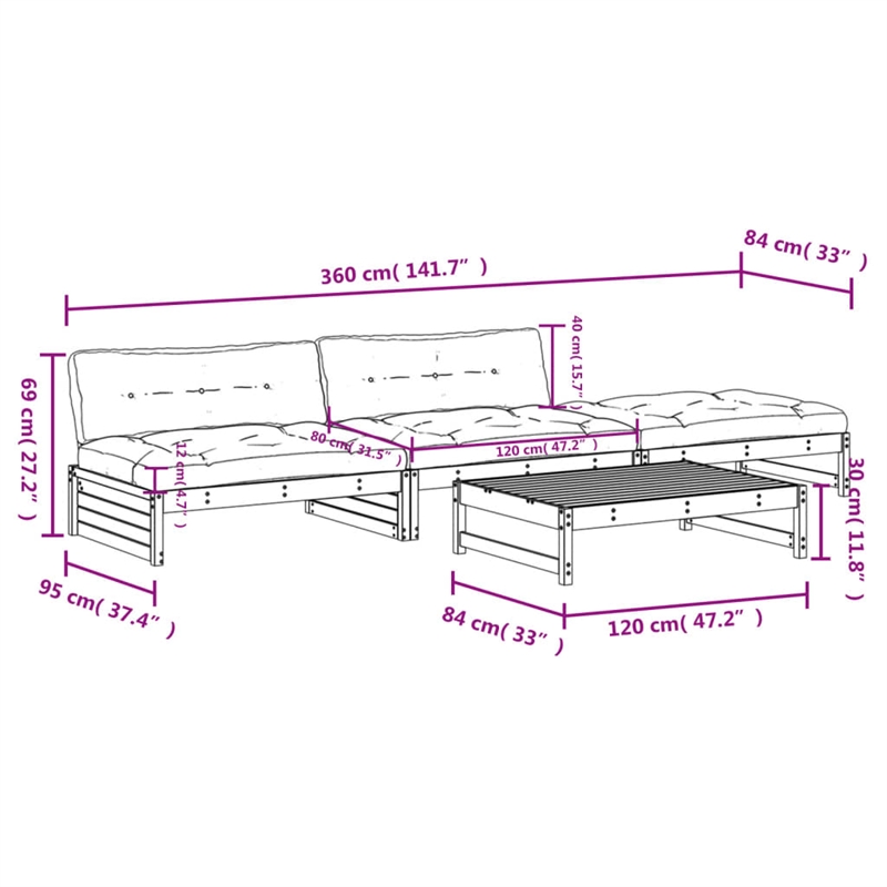 vidaXL Wood Garden Lounge Set in Natural/Beige