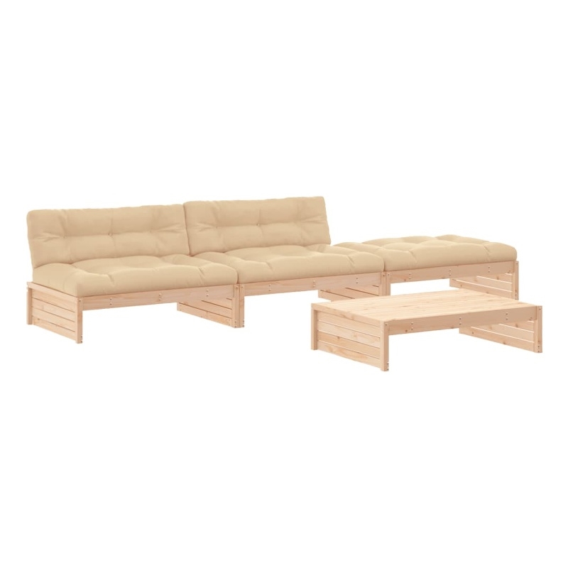 vidaXL 4 Piece Wood Large Garden Lounge Set in Beige