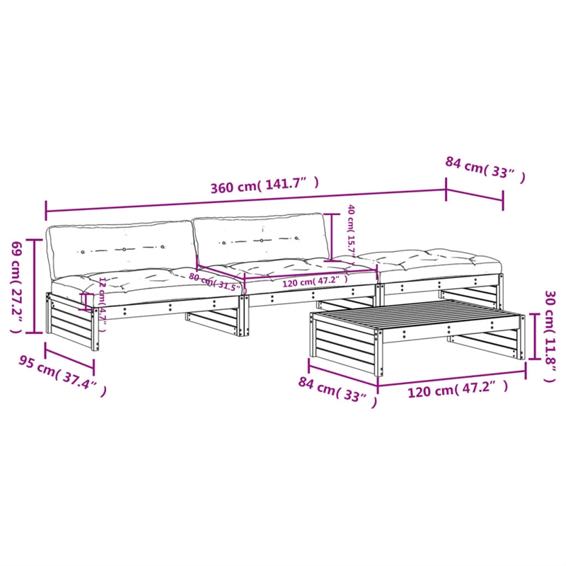 vidaXL 4 Piece Wood Garden Lounge Set in Gray
