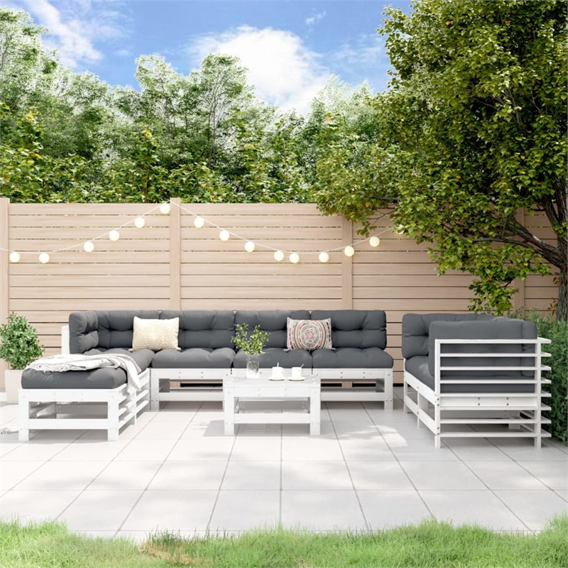 vidaXL 9 Piece Wood Large Garden Lounge Set in White