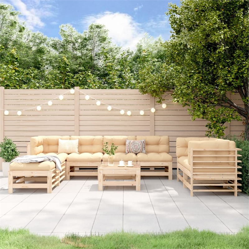 vidaXL 9 Piece Wood Large Garden Lounge Set in Natural