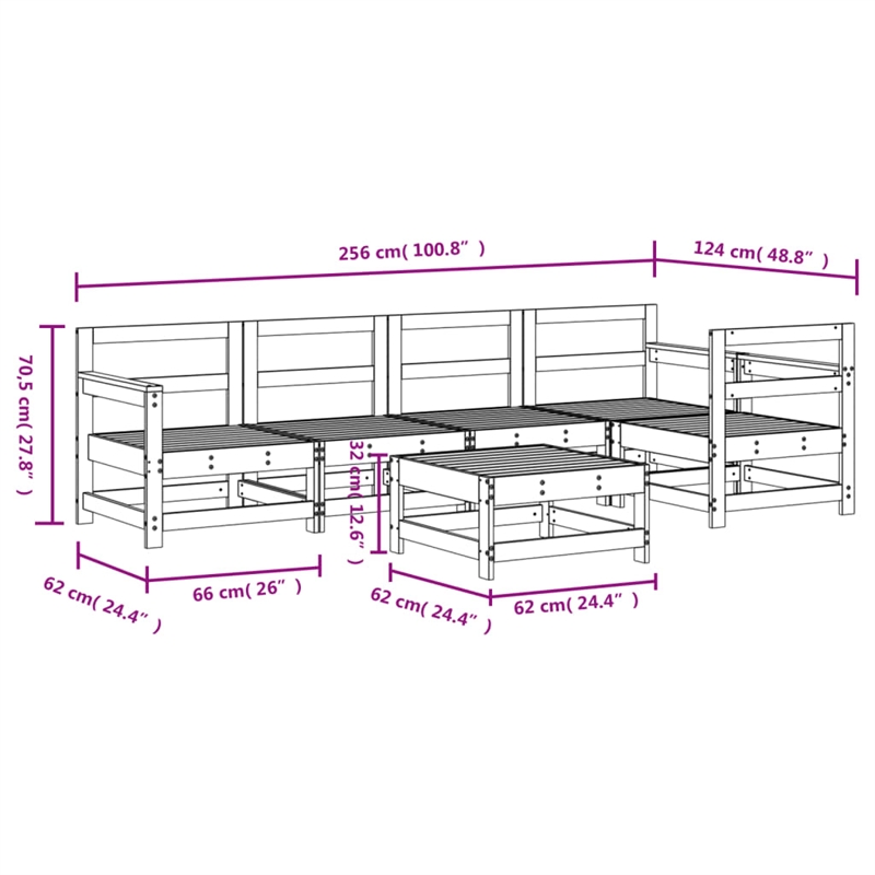vidaXL 6 Piece Wood Large Garden Lounge Set in Natural