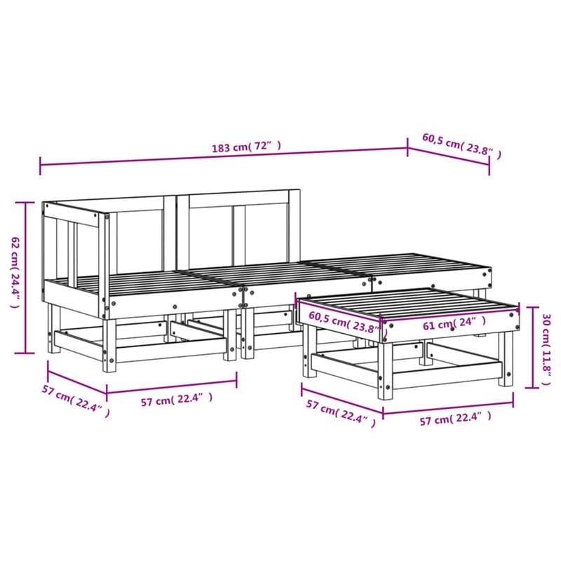 vidaXL 4 Piece Wood Small Garden Lounge Set in Natural