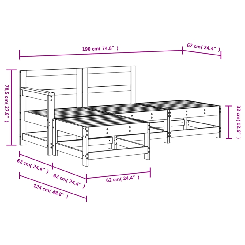 vidaXL 4 Piece Wood Small Garden Lounge Set in Natural