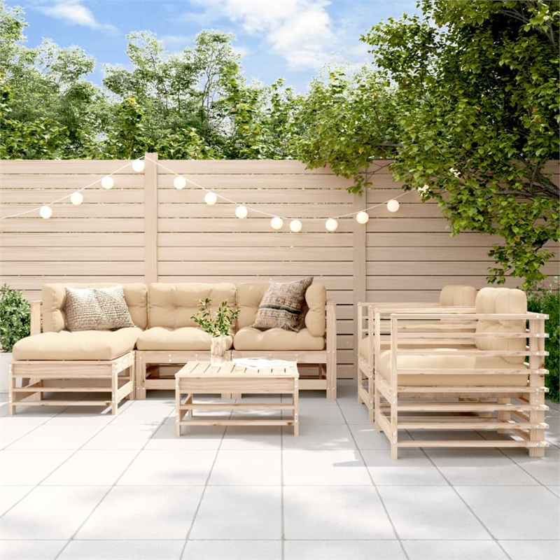 vidaXL 7 Piece Wood Small Garden Lounge Set in Natural