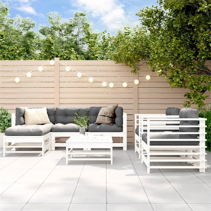 vidaXL 7 Piece Wood Large Garden Lounge Set in White