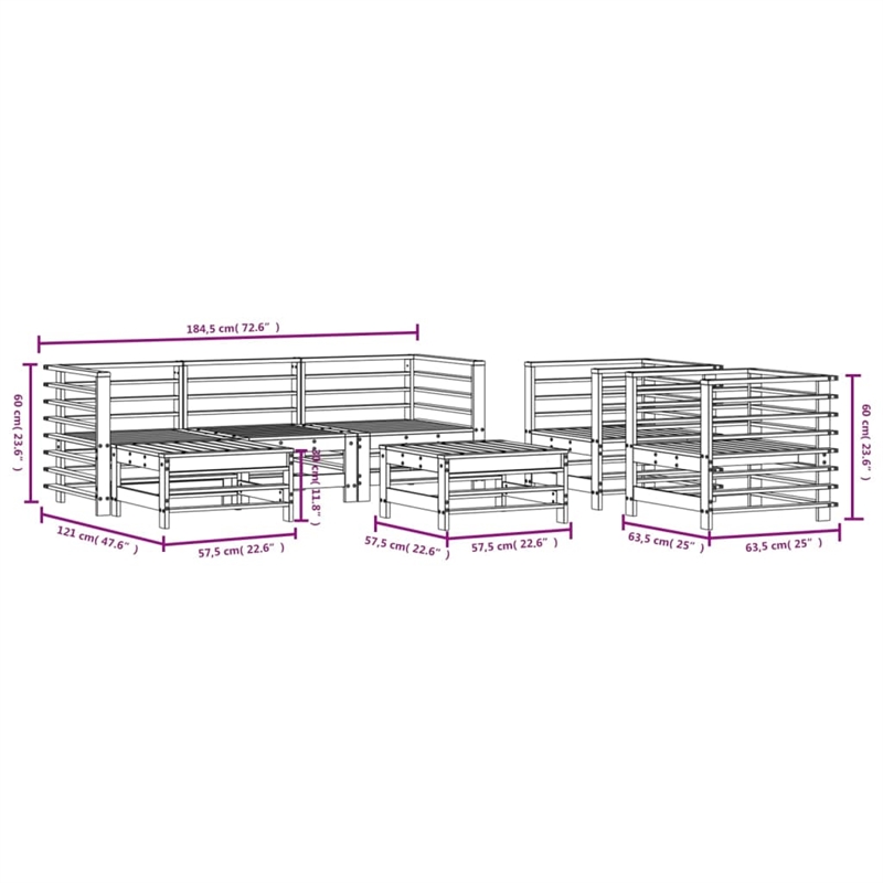 vidaXL 7 Piece Wood Large Garden Lounge Set in White