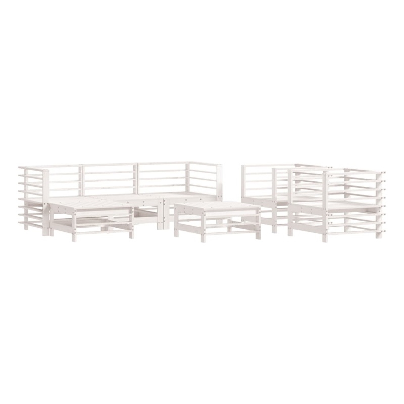 vidaXL 7 Piece Wood Large Garden Lounge Set in White