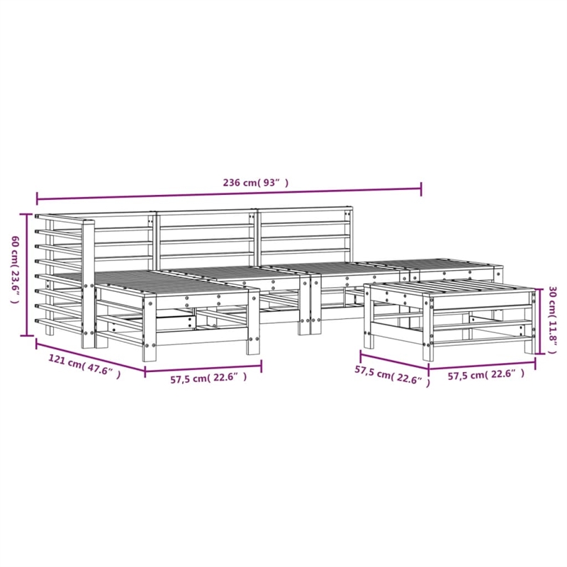 vidaXL 6 Piece Wood Garden Lounge Set in Natural