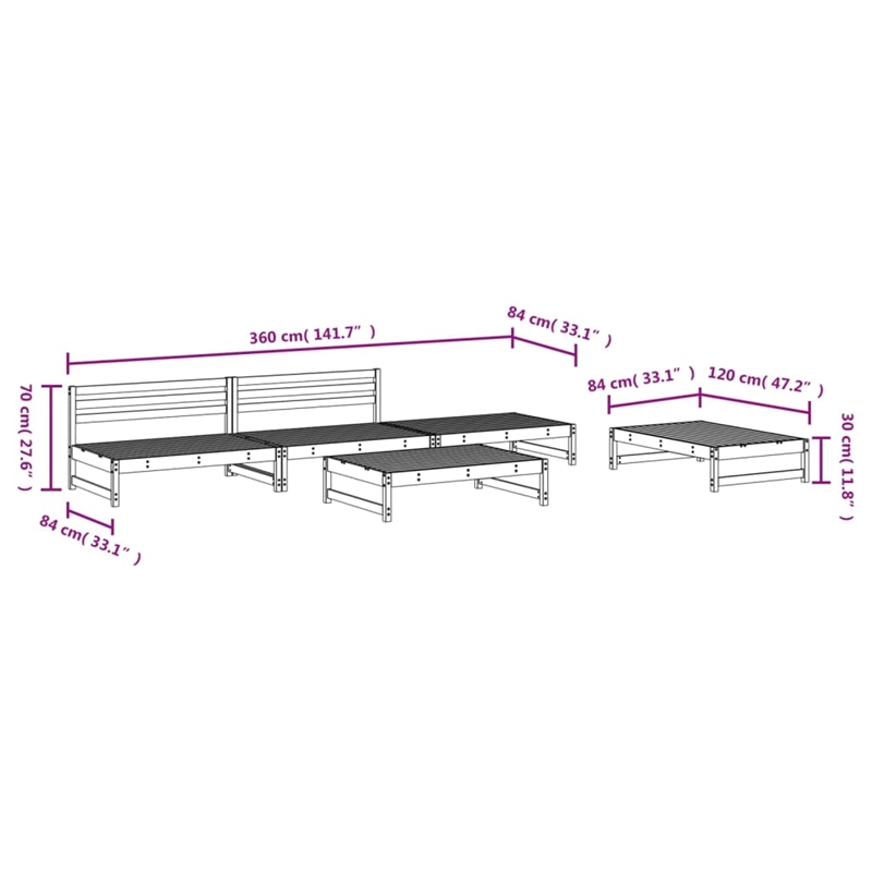 vidaXL 5 Piece Wood Large Garden Lounge Set in Natural