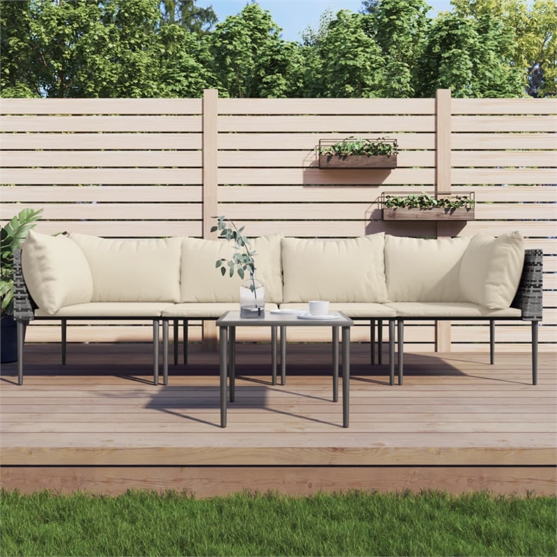 vidaXL 5 Piece Poly Rattan Garden Lounge Set in Gray/Beige