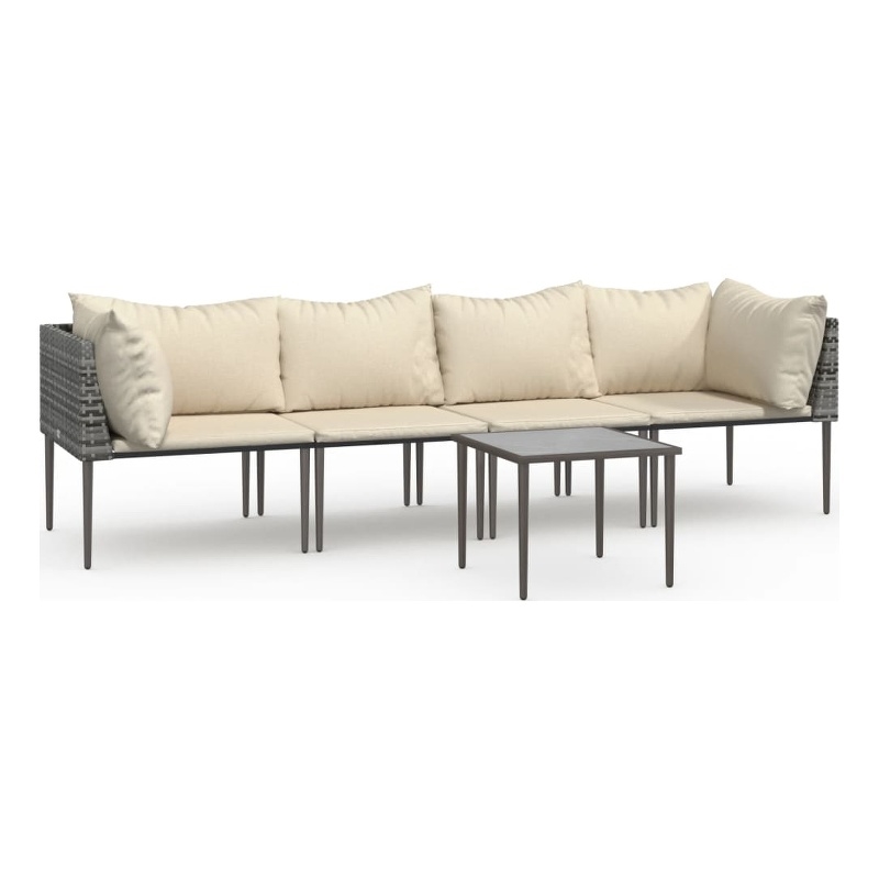 vidaXL 5 Piece Poly Rattan Garden Lounge Set in Gray/Beige