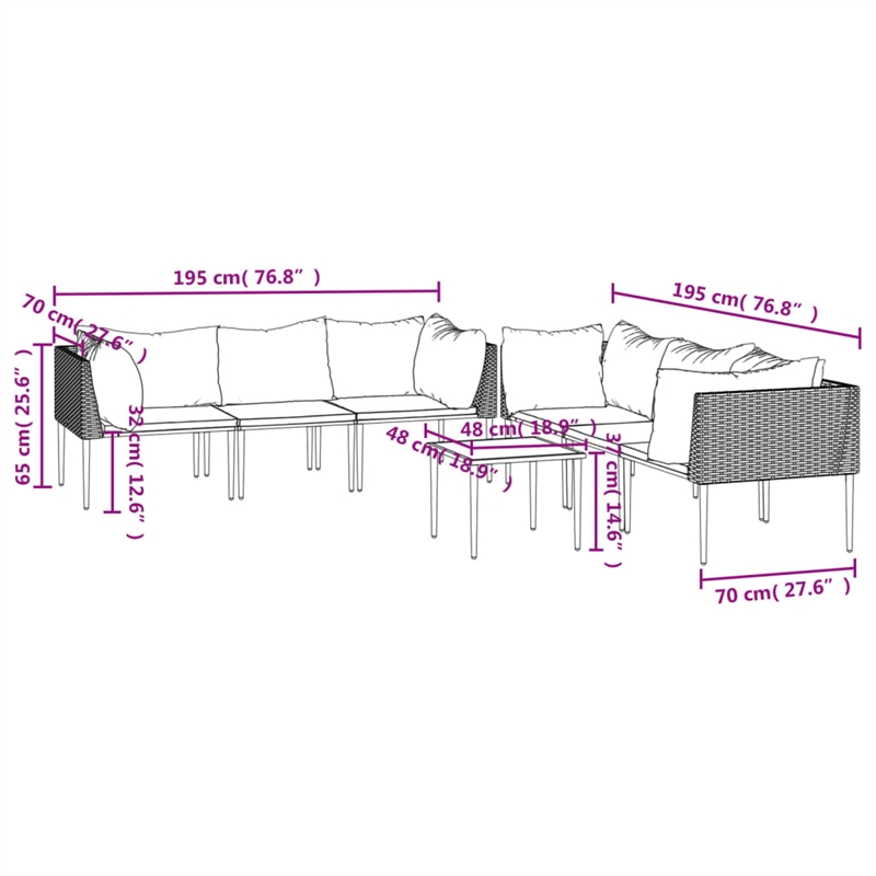 vidaXL 7 Piece Poly Rattan Garden Lounge Set in Gray/Beige