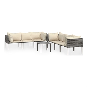 vidaXL 7 Piece Poly Rattan Garden Lounge Set in Gray/Beige
