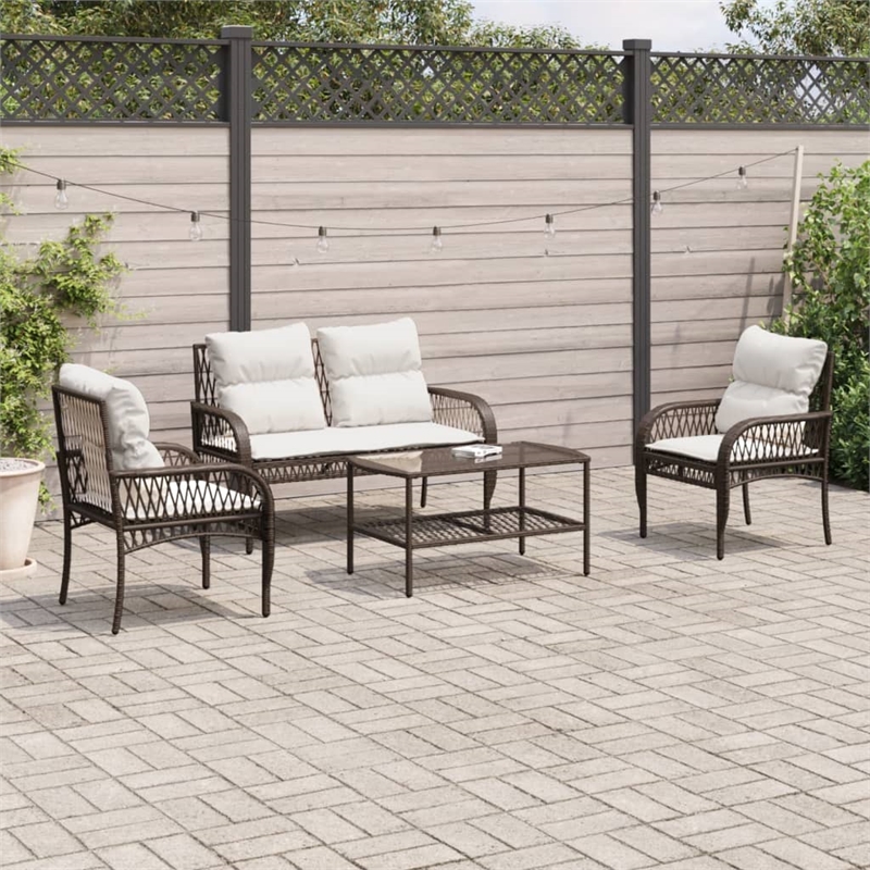 vidaXL 4 Piece Patio Sofa Set in White/Brown/Cream