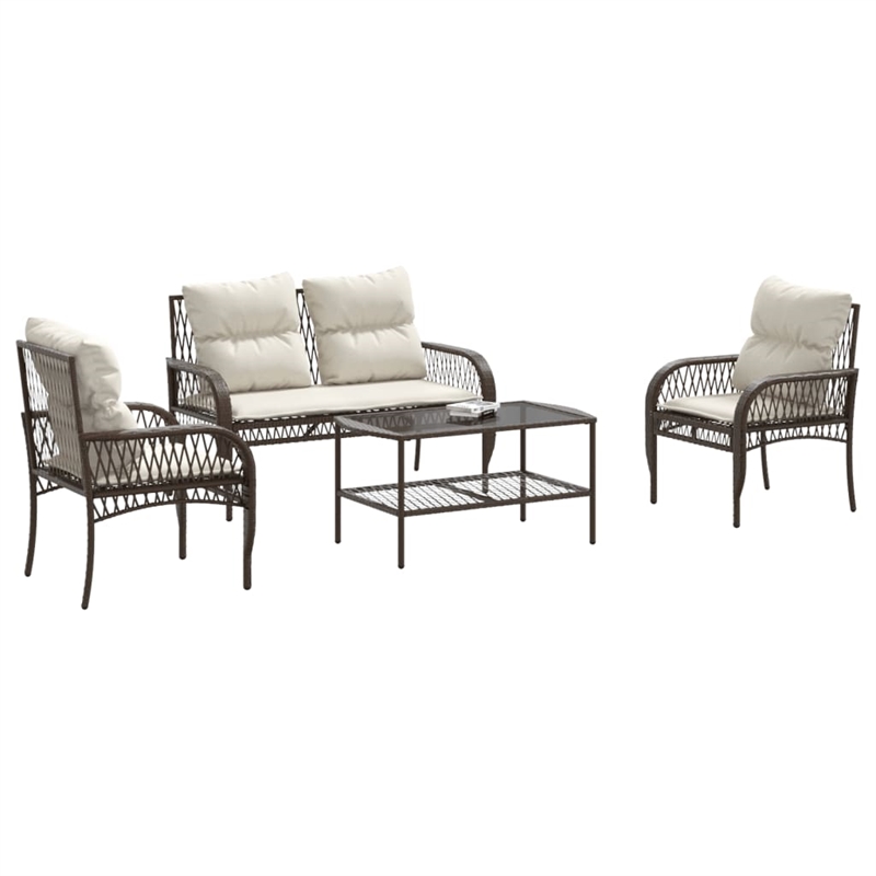 vidaXL 4 Piece Patio Sofa Set in White/Brown/Cream