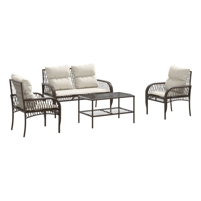 vidaXL 4 Piece Patio Sofa Set in White/Brown/Cream
