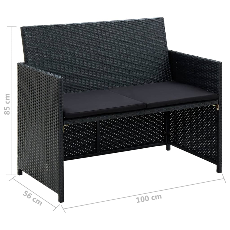 vidaXL 4 Piece Steel Lounge Set in Black