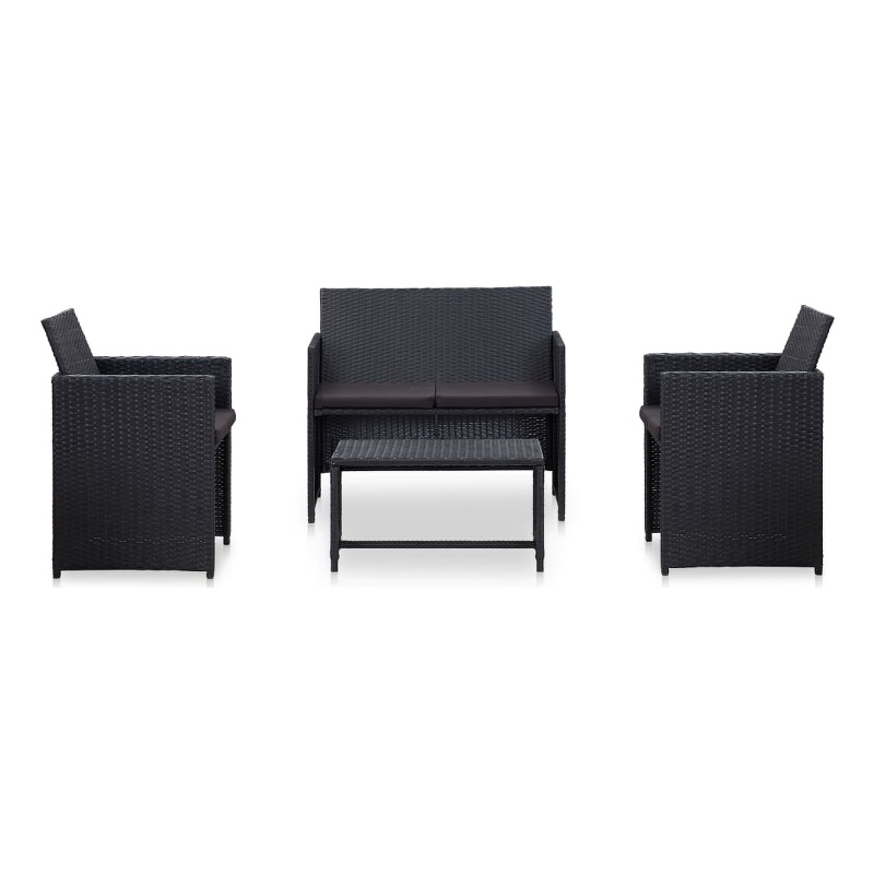 vidaXL 4 Piece Steel Lounge Set in Black