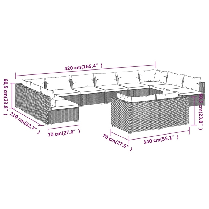 vidaXL Steel Large Garden Lounge Set in Black/Cream
