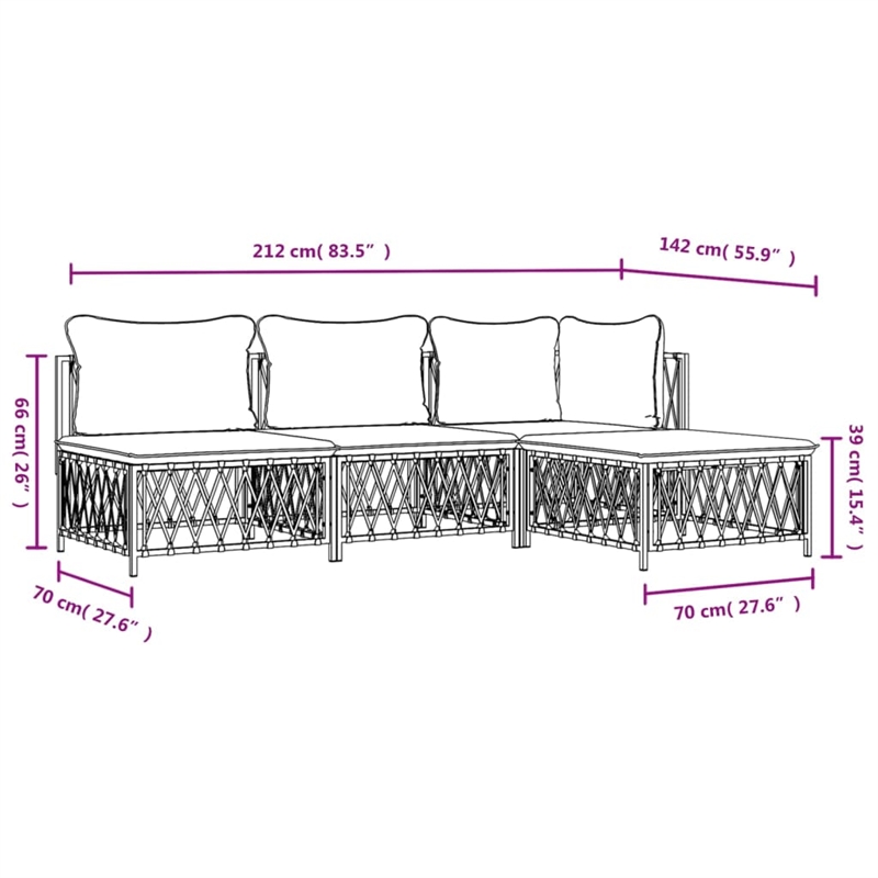 vidaXL 4 Piece Steel Small Lounge Set in Gray/Anthracite