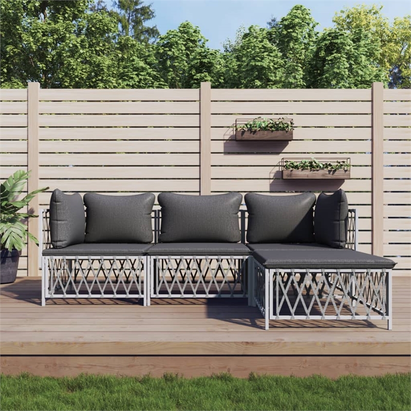 vidaXL Steel Garden Lounge Set in White/Gray