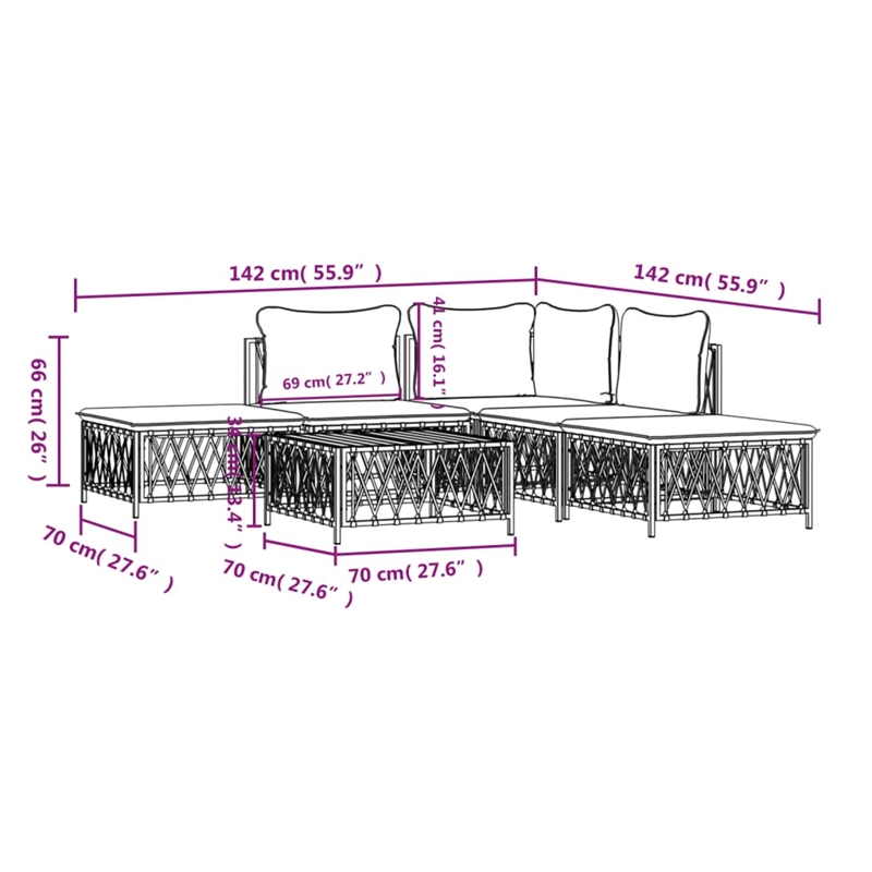 vidaXL 6 Piece Steel Garden Lounge Set in White