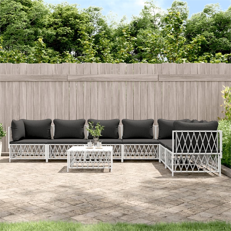 vidaXL 8 Piece Steel Lounge Set in White
