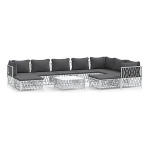 vidaXL 10 Piece Steel Small Garden Lounge Set in White/Gray